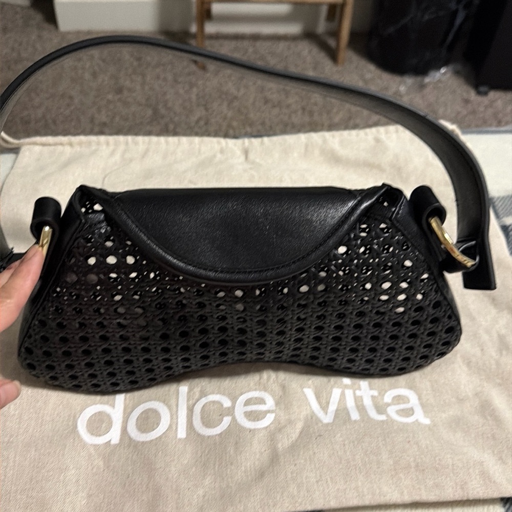 Dolce Vita Black Woven Shoulder Bag with Top Handle - Picture 10 of 11